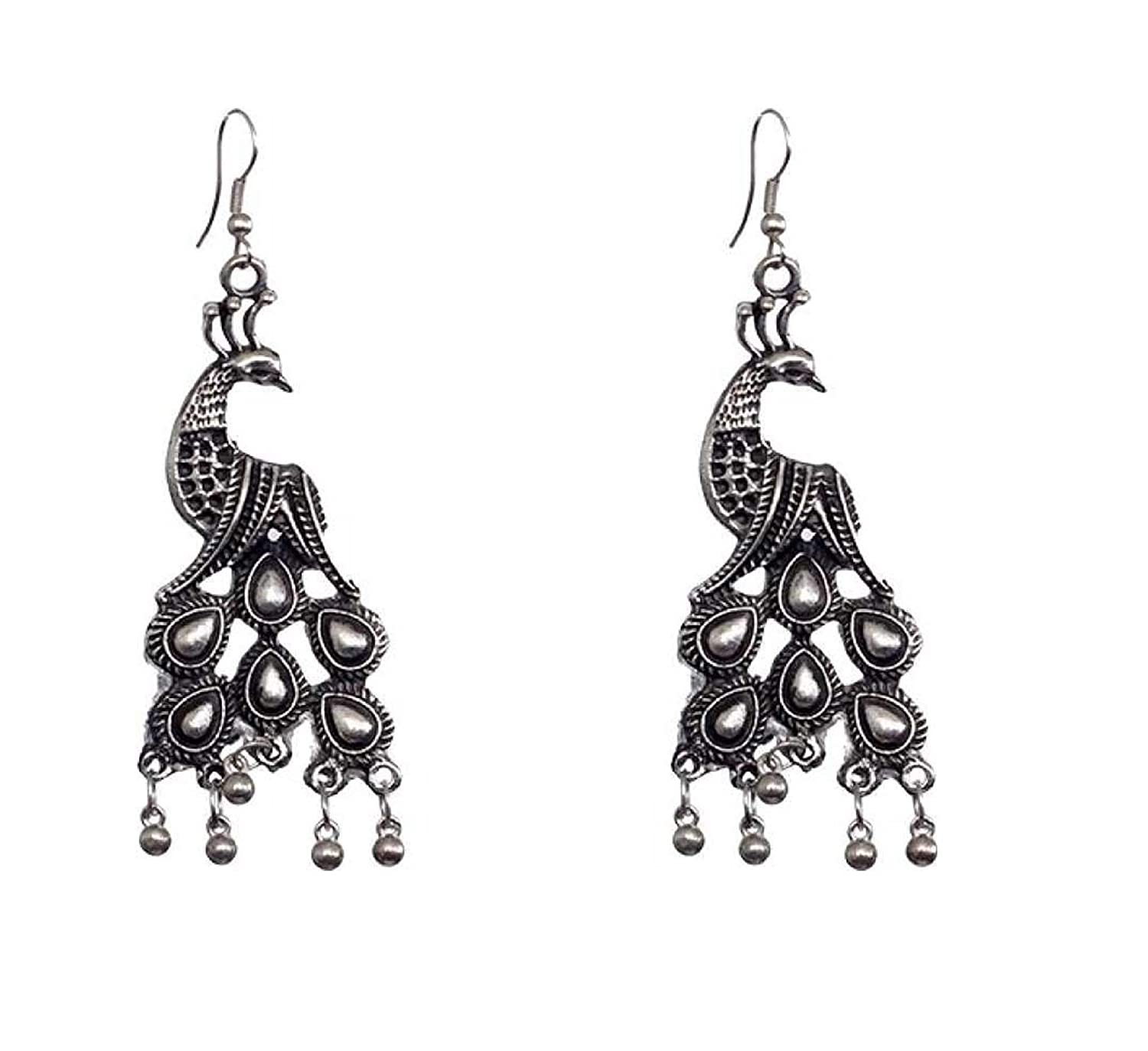 Rhodium-Plated Alloy Silver Mirror Studded Moon Earrings - The Pari - The Pari - Dinesh Associates