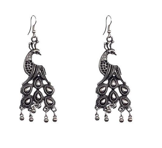 Rhodium-Plated Alloy Silver Mirror Studded Moon Earrings - The Pari - The Pari - Dinesh Associates