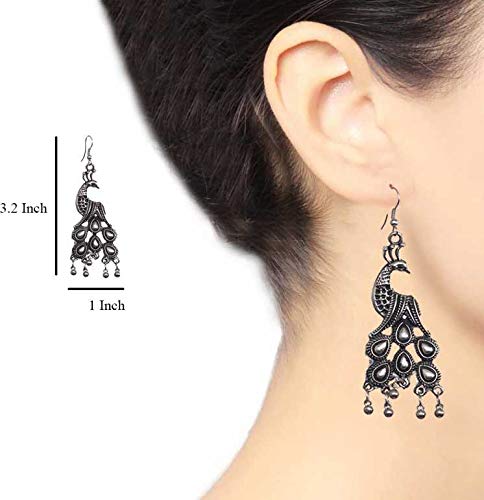 Rhodium-Plated Alloy Silver Mirror Studded Moon Earrings - The Pari - Swadesiicart