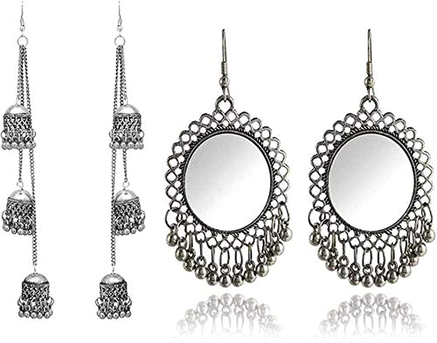 Gold-Polished Alloy Kashmiri Jhumki & Mirror Earring Combo - The Pari - The Pari - Dinesh Associates