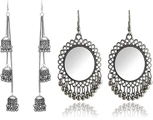 Gold-Polished Alloy Kashmiri Jhumki & Mirror Earring Combo - The Pari - The Pari - Dinesh Associates