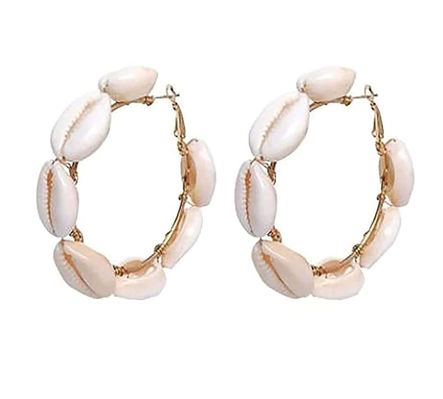 Gold-Polished Alloy Sea Shell Hoop Earrings - The Pari - The Pari - Dinesh Associates