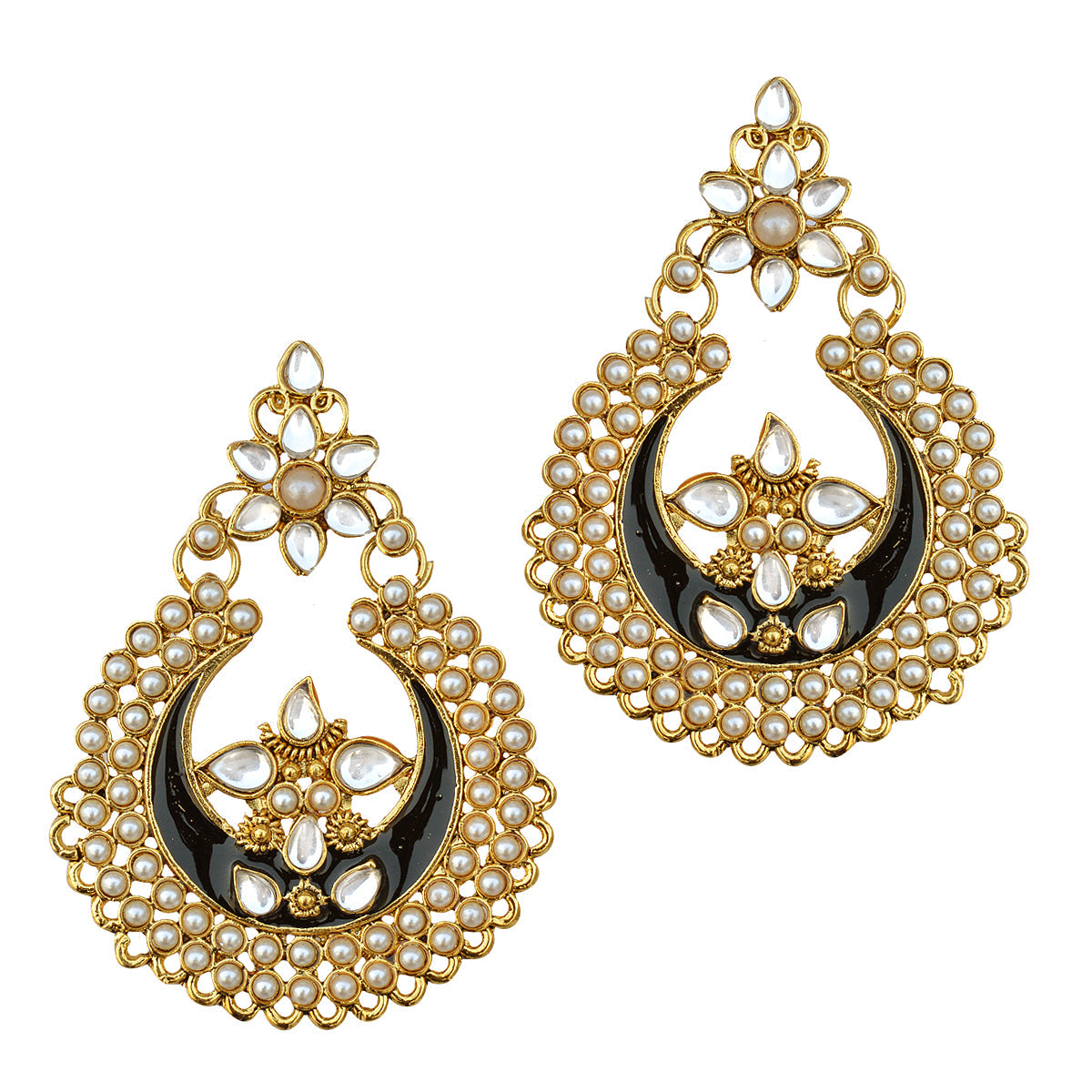 Gold-Polished Alloy Black Enamel Ethnic Earrings - The Pari - The Pari - Dinesh Associates