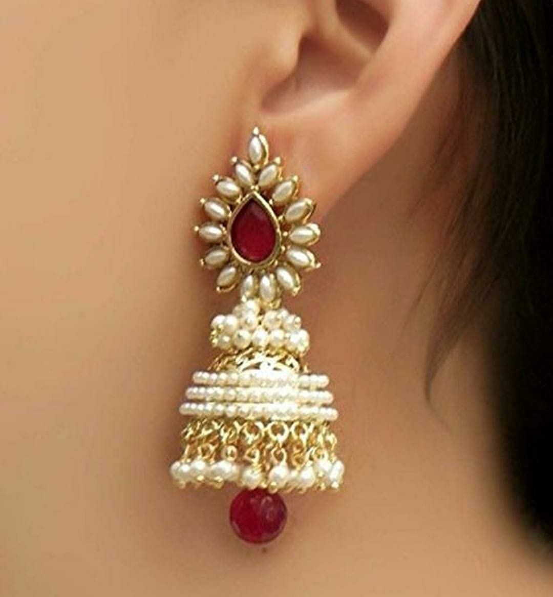 Gold-Polished Alloy Pearl Studded Jhumka Earrings - The Pari - Swadesiicart