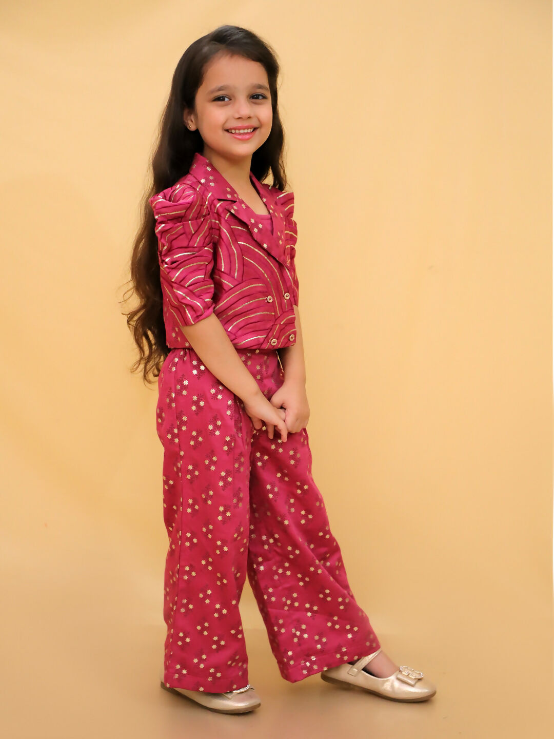 Lil Drama Bollywood Tadka Wine Stylish Jacket and Pant With Bustier Set For Girls