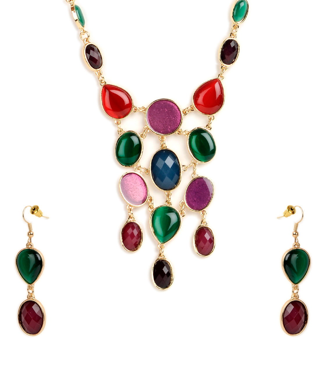 Gold-Polished Alloy Enamel Multi-Colour Designer Necklace - The Pari - The Pari - Dinesh Associates
