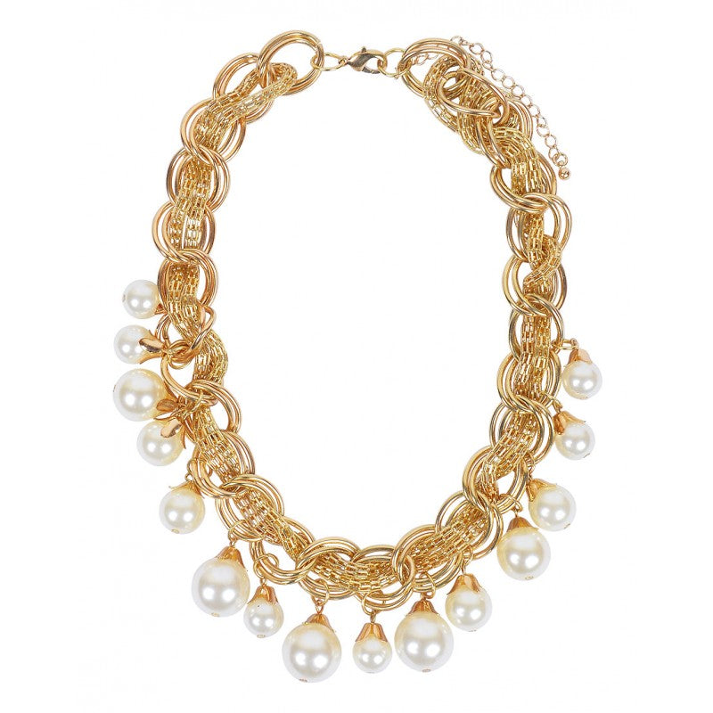 Gold-Polished Alloy Pearl Statement Necklace - The Pari | Swadesiicart