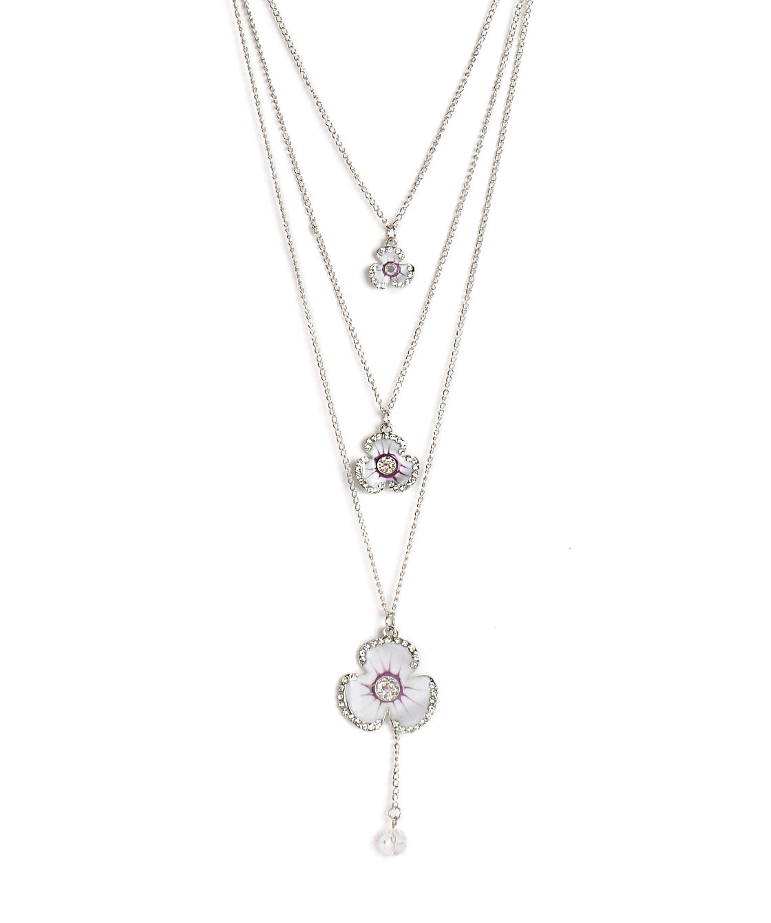 Silver-Plated Alloy Long Three Chain Flower Necklace - The Pari | Swadesiicart