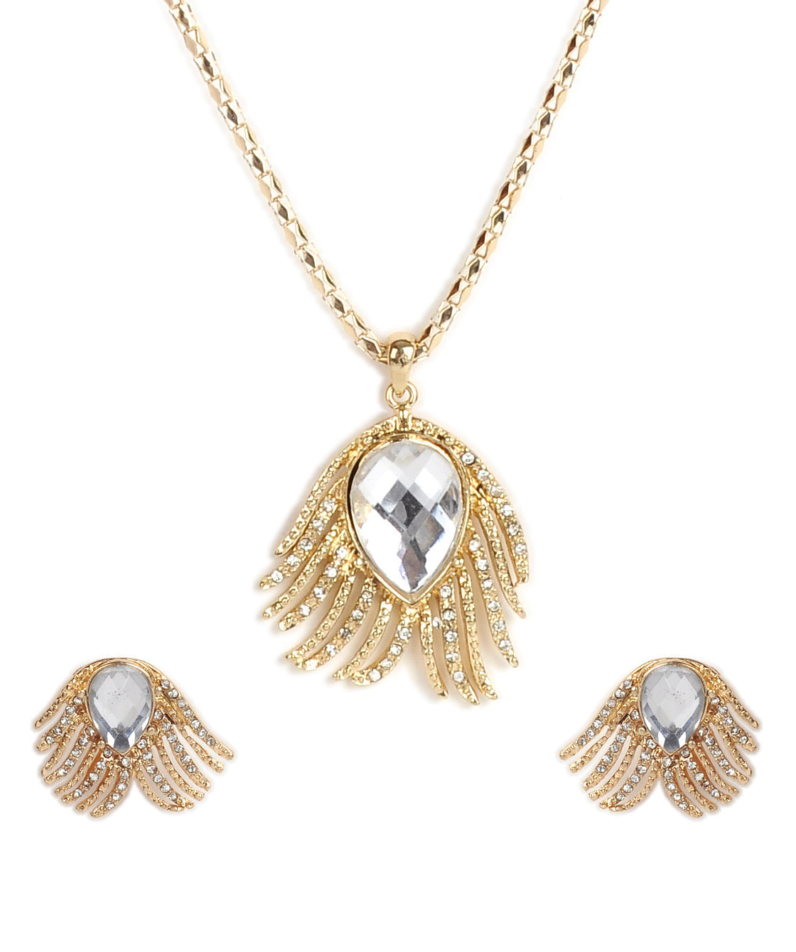 Gold-Polished Alloy Golden Stones Studded Pendant Necklace - The Pari | Swadesiicart