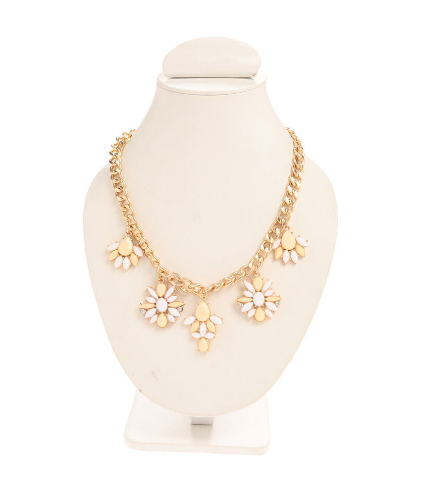 Gold-Polished Alloy White Yellow Flower Necklace - The Pari | Swadesiicart