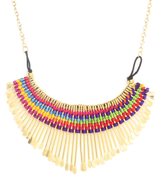 Gold-Polished Alloy Multi Colour Tribal Statement Necklace - The Pari | Swadesiicart