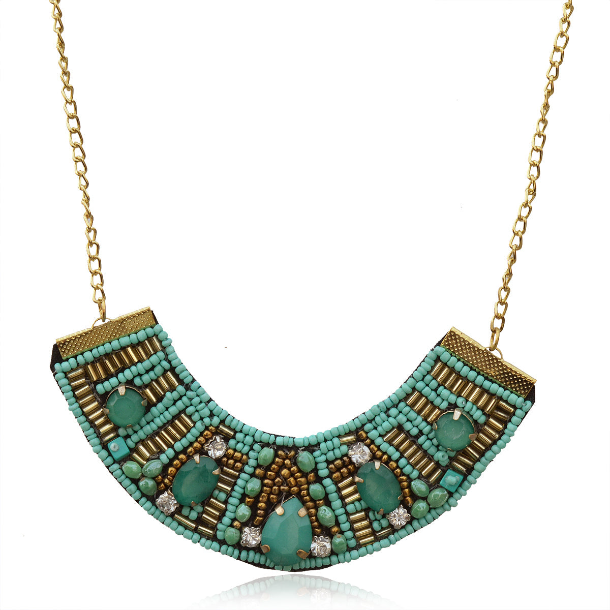 Gold-Polished Alloy Handcrafted Green Beaded Short Necklace - The Pari | Swadesiicart