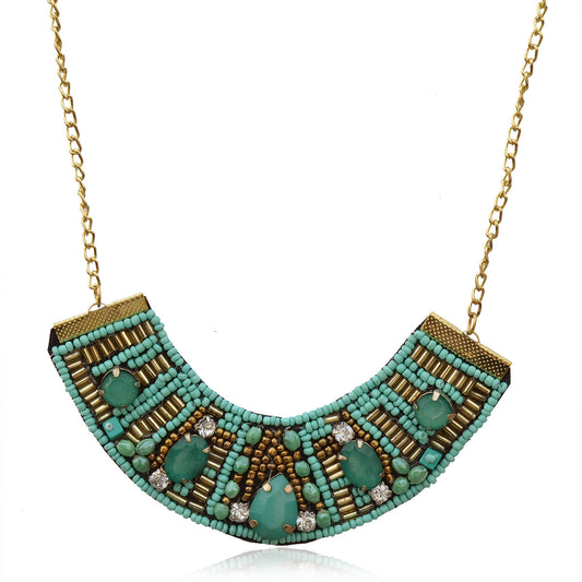 Gold-Polished Alloy Handcrafted Green Beaded Short Necklace - The Pari | Swadesiicart