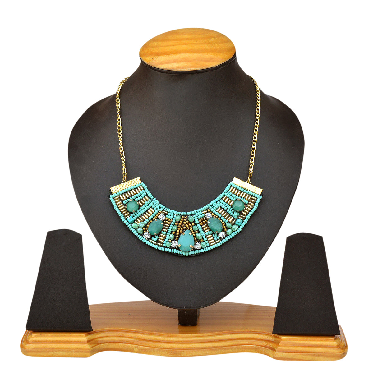 Gold-Polished Alloy Handcrafted Green Beaded Short Necklace - The Pari | Swadesiicart
