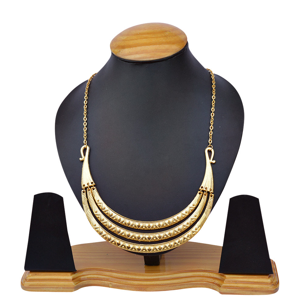Gold-Polished Alloy Golden Brass Statement Necklace - The Pari | Swadesiicart