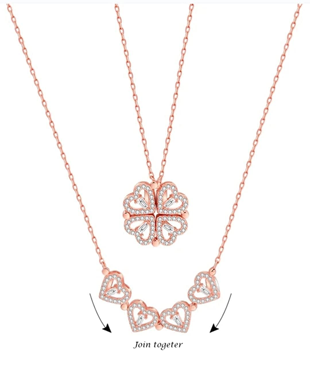 Gold-Polished Alloy Multi Wearing Heart Necklace For Girls - The Pari | Swadesiicart