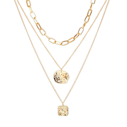 Gold-Polished Alloy Metallic Geometric Layered Necklace - The Pari | Swadesiicart