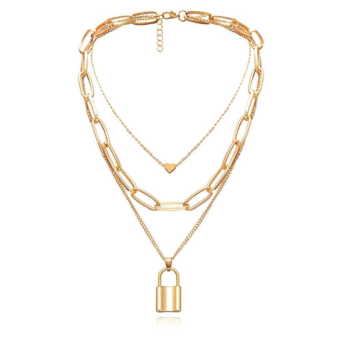 Gold-Polished Alloy Lock & Heart Multiple Chain Necklace - The Pari | Swadesiicart