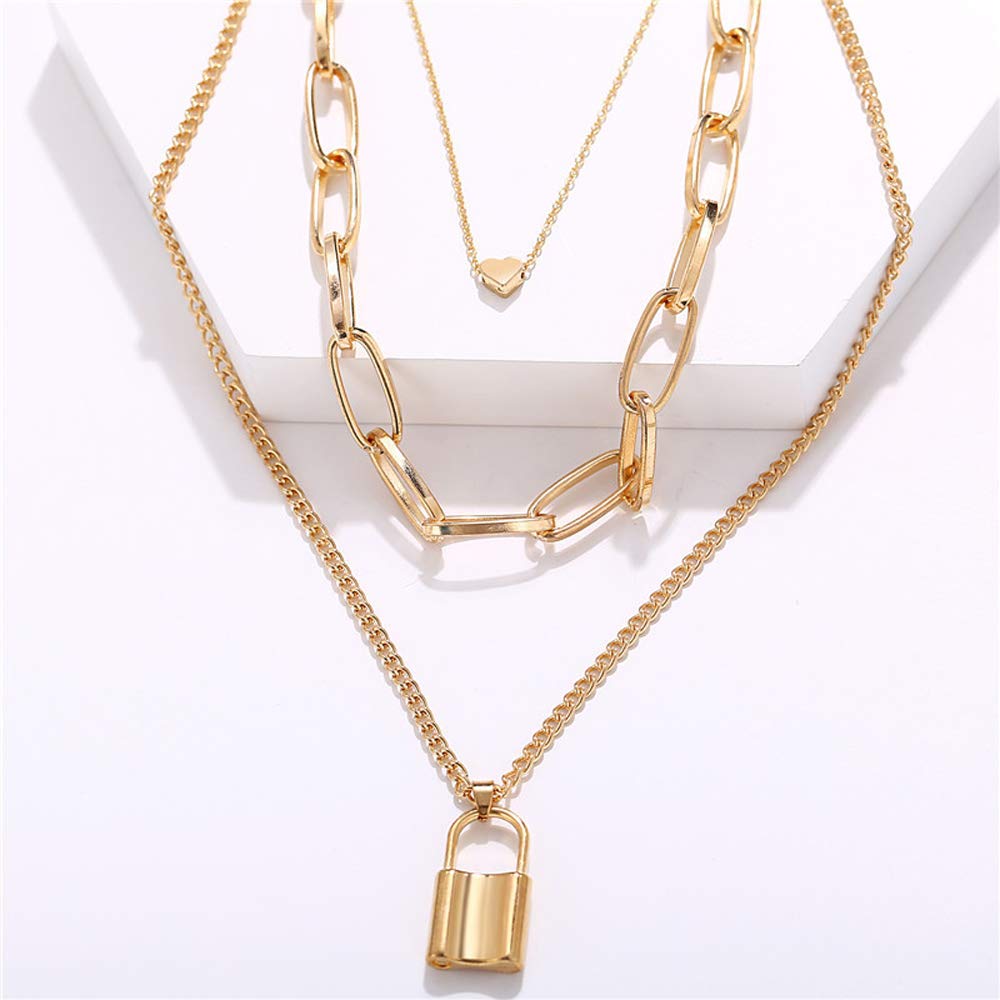 Gold-Polished Alloy Lock & Heart Multiple Chain Necklace - The Pari | Swadesiicart