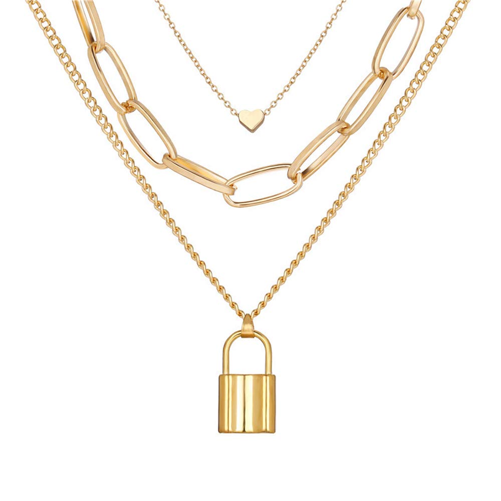 Gold-Polished Alloy Lock & Heart Multiple Chain Necklace - The Pari | Swadesiicart