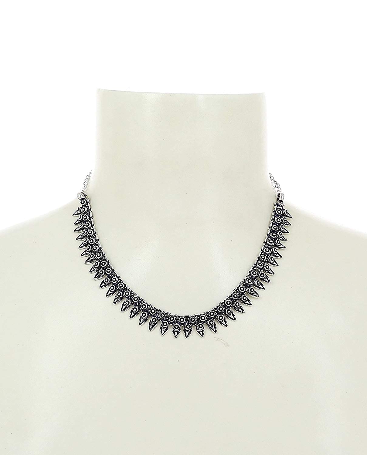 Rhodium-Plated Alloy Elegant Silver Choker Necklace - The Pari | Swadesiicart
