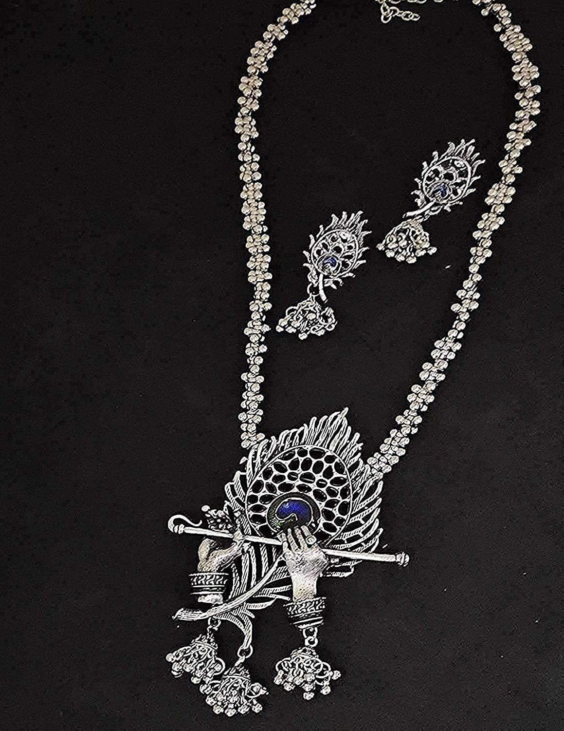 Rhodium-Plated Alloy Krishna Silver Necklace - The Pari | Swadesiicart