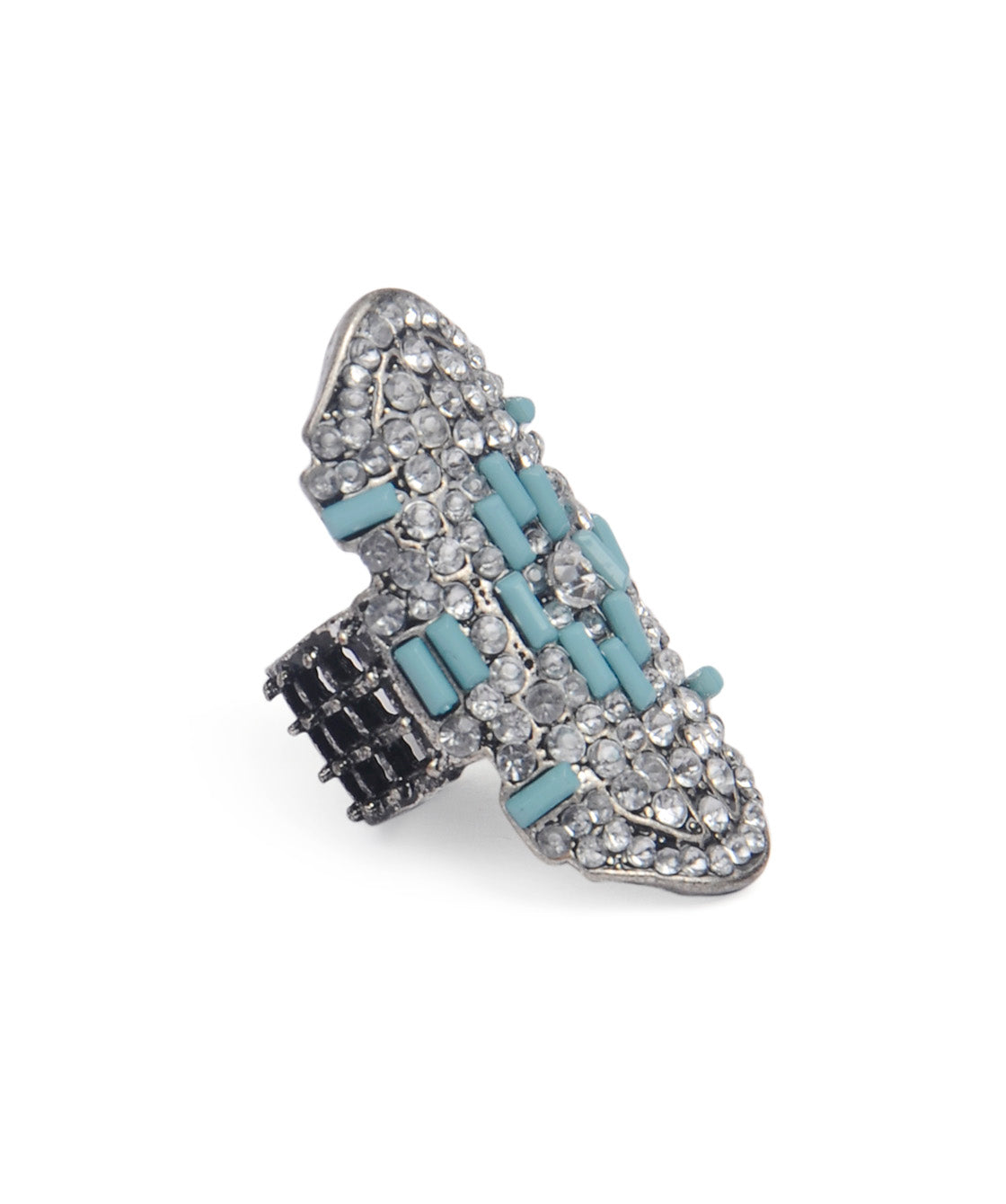Silver-Plated Alloy Green Rhinestone Studded Cocktail Ring - The Pari | Swadesiicart