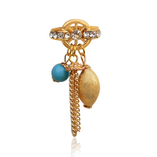 Gold-Polished Alloy Blue Charms Ring - The Pari | Swadesiicart