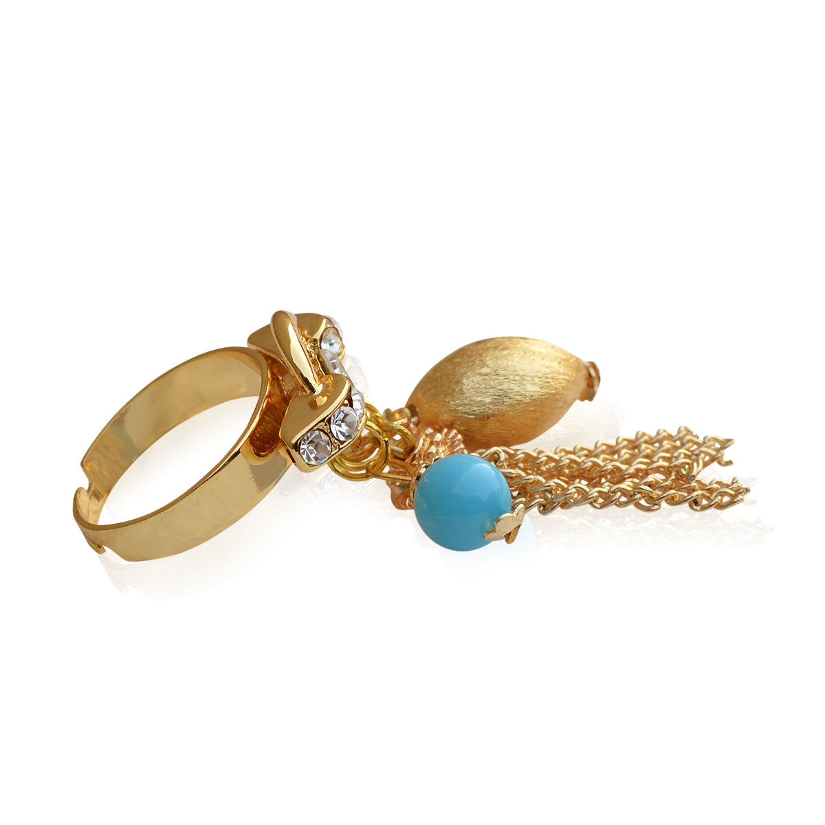 Gold-Polished Alloy Blue Charms Ring - The Pari | Swadesiicart