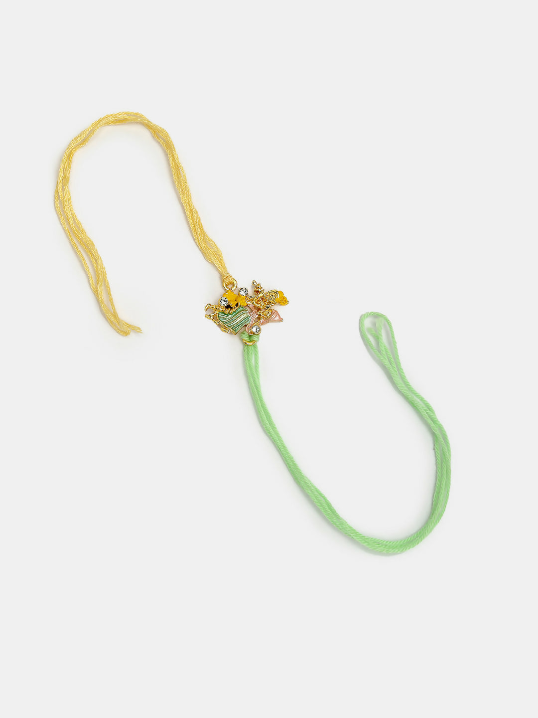 NVR Women & Men Set of 2 Multicolor Gold-Toned Radha Krishna Beaded Bhaiya Bhabhi Rakhi With Roli Chawal & Chocolate | Swadesiicart
