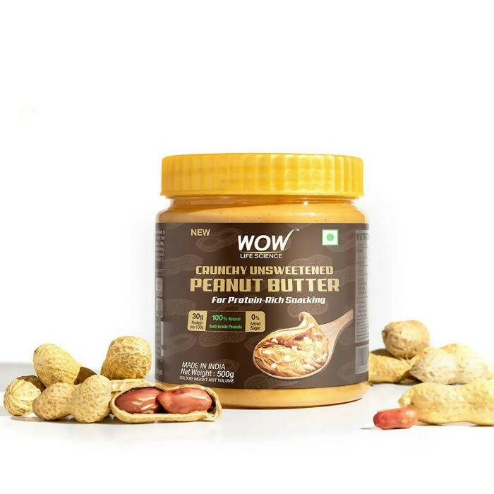Wow Life Science Crunchy Unsweetened Peanut Butter - Swadesiicart