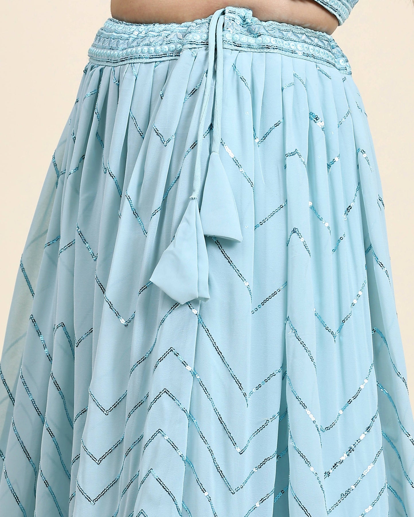 Blue Pure Viscose Georgette Sequence Embroidery work Lehenga Choli with Dupatta - Aakriti