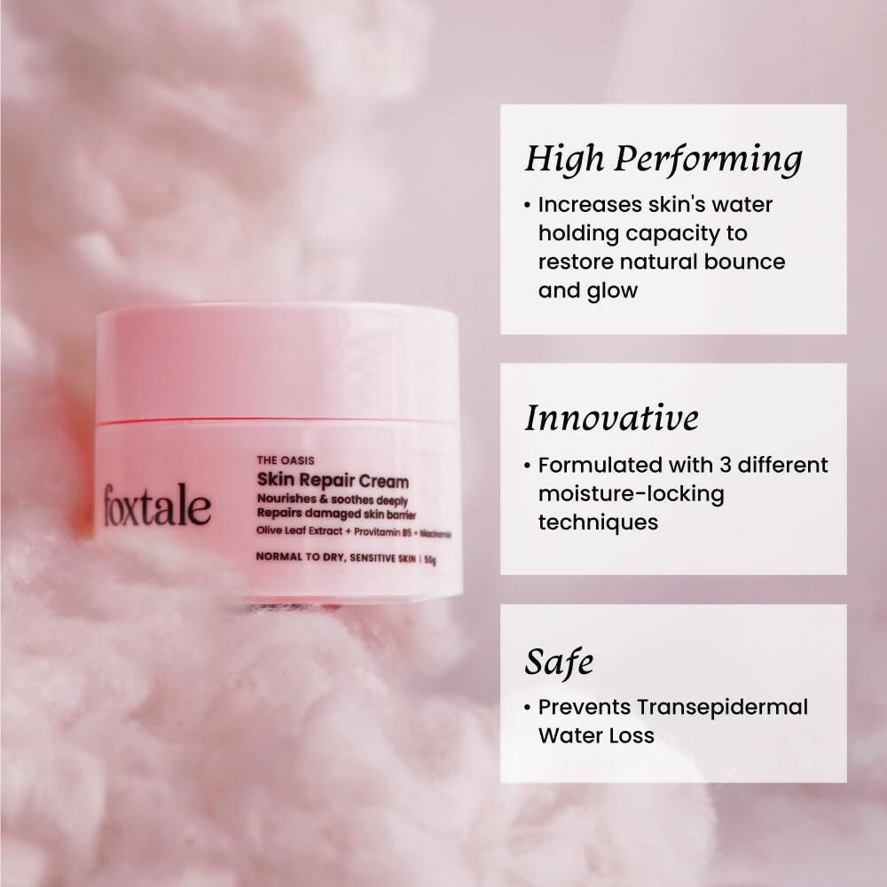 Foxtale Skin Repair Cream With Olive Leaf Extract, Provitamin B5 & Niacinamide - Swadesiicart