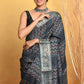 Very Much Indian Modal Silk Ajrakh Handblock Printed Natural Dyes With Designer Border Saree - Grey | Swadesiicart