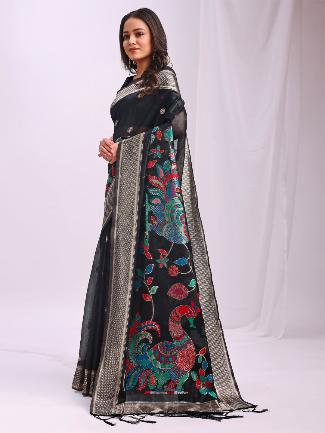Shree Shyam Fashion Linen Cotton Black Saree
