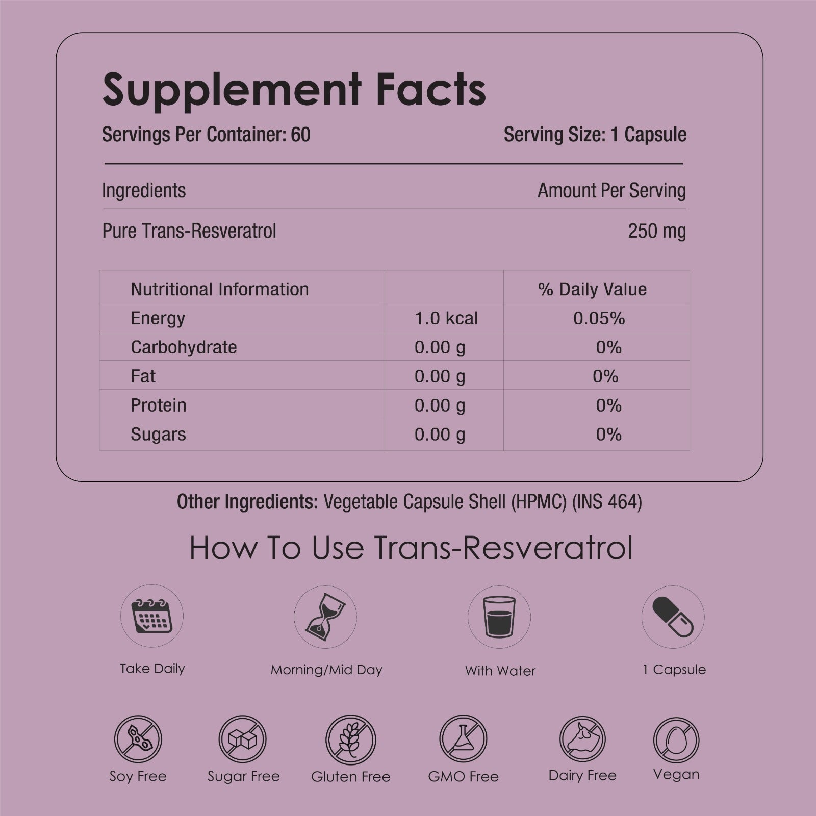 GATACA Pure Trans-Resveratrol - 250 mg Capsules for More Repair, Better Heart, More Life | Swadesiicart