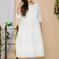 Miravan Women's Plus Size Beige Chikankari Thread Work Anarkali Kurta With Dupatta | Swadesiicart