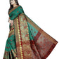 Vamika Banarasi Jaquard Rama Green & Red Weaving Saree | Swadesiicart