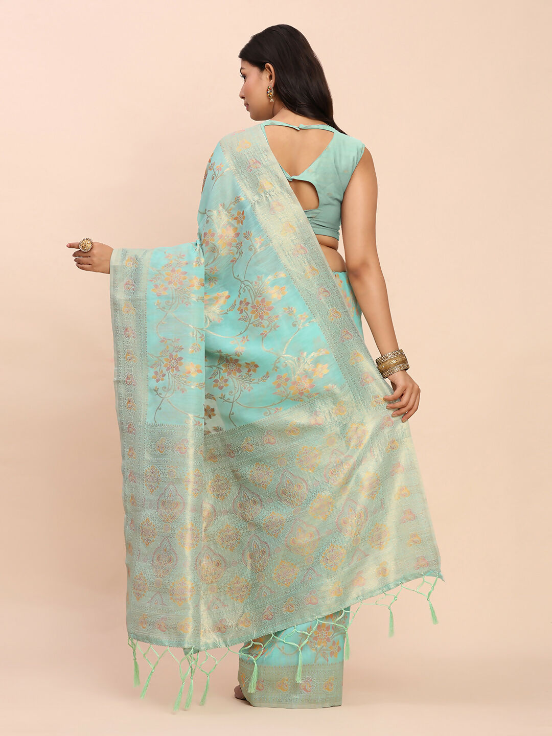 Shree Shyam Fashion Linen Cotton Sea Green Saree