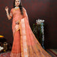 Lorenvalley Fashion Peach Cotton with Woven Design Zari Weaving Saree - Swadesiicart