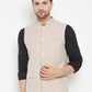 Even Apparels Cream Merino Men Woven Nehru Jacket | Swadesiicart