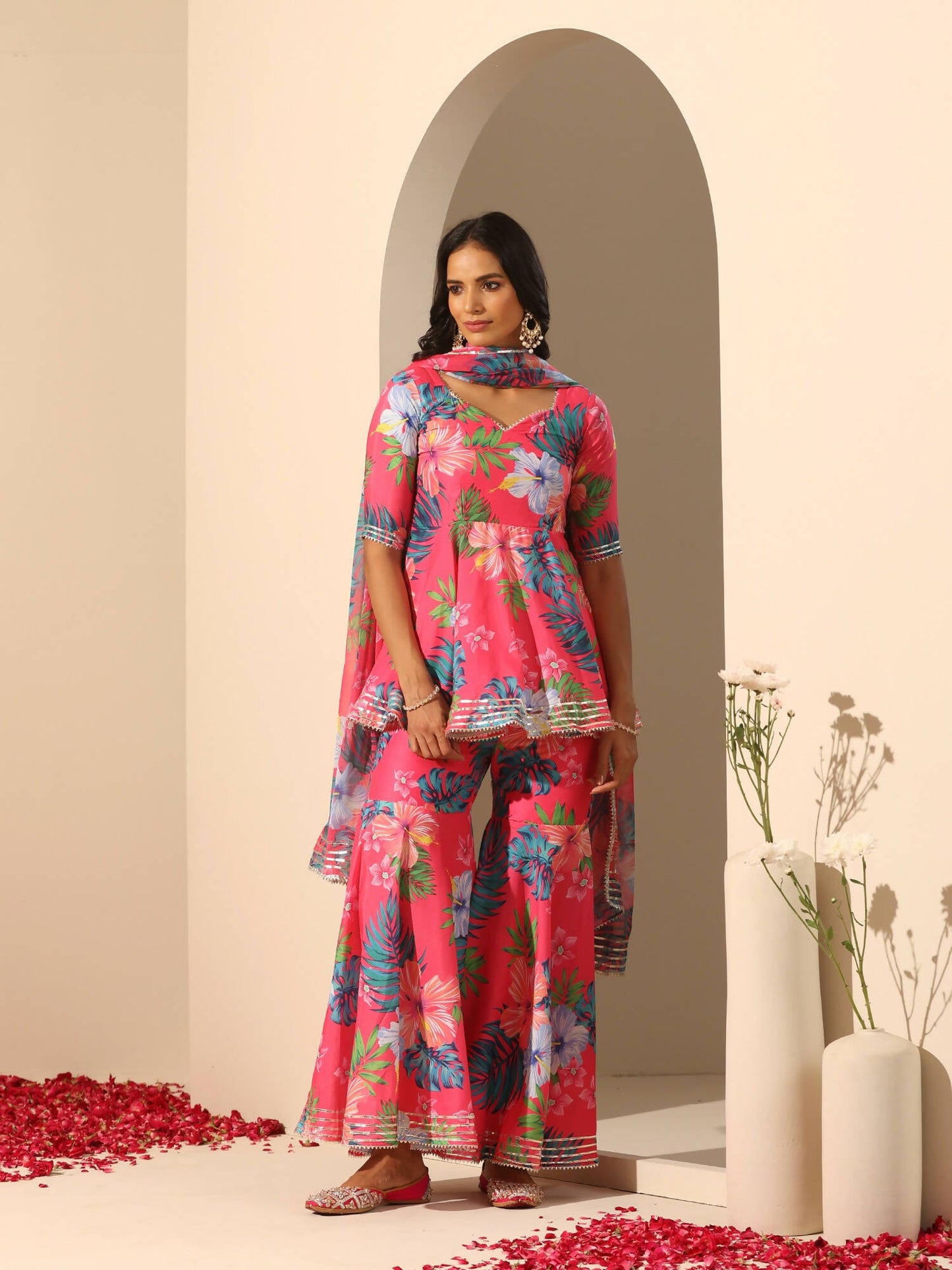 Pomcha Jaipur Pink Gul Qudrat Sharara Set | Swadesiicart