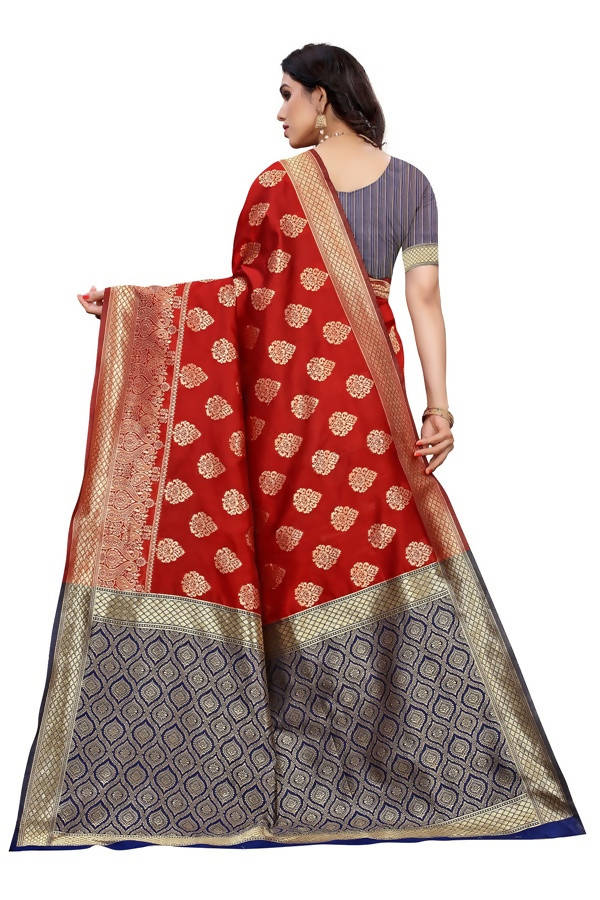 Vamika Banarasi Jacquard Weaving Red Saree (Dangal Red) | Swadesiicart