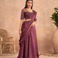 Wine Satin Embroidered Ready To Wear Saree With Unstitched Blouse Piece - Nandika | Swadesiicart