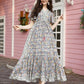 Green Rayon Foil Printed Long Dress - Michan | Swadesiicart