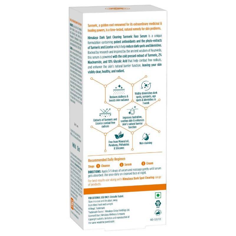 Himalaya Dark Spot Clearing Turmeric Face Serum - Swadesiicart