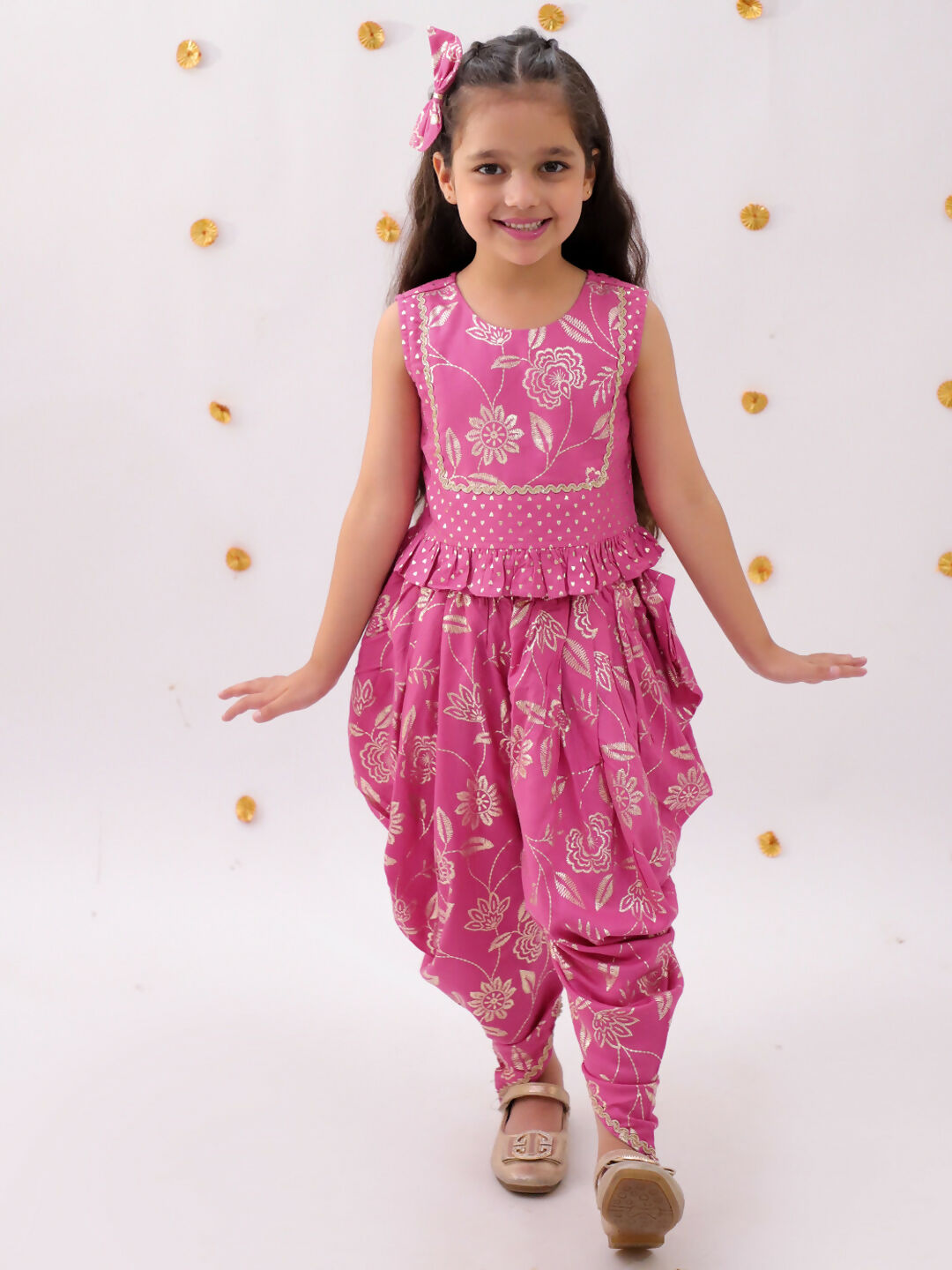 Lil Drama Khilkhilahat Pink Top and Dhoti Set For Girls | Swadesiicart