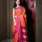Very Much Indian Handloom Cotton Viscose Ilkal Saree With Pure Resham Pallu - Orange | Swadesiicart