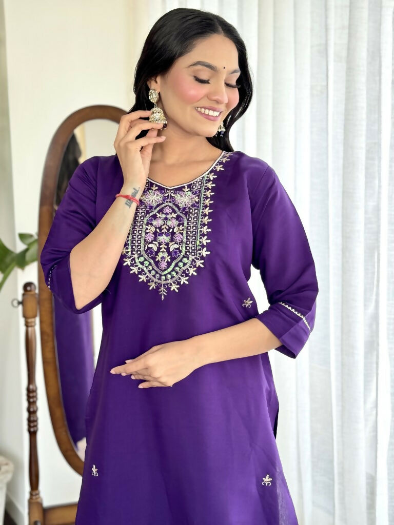 Blue Viscose Chanderi Stitched Suit With Dupatta - Tanisha | Swadesiicart