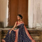 Joban Fashion Navy Blue Crepe Chiffon Pure Handloom Banarasi Silk Saree | Swadesiicart